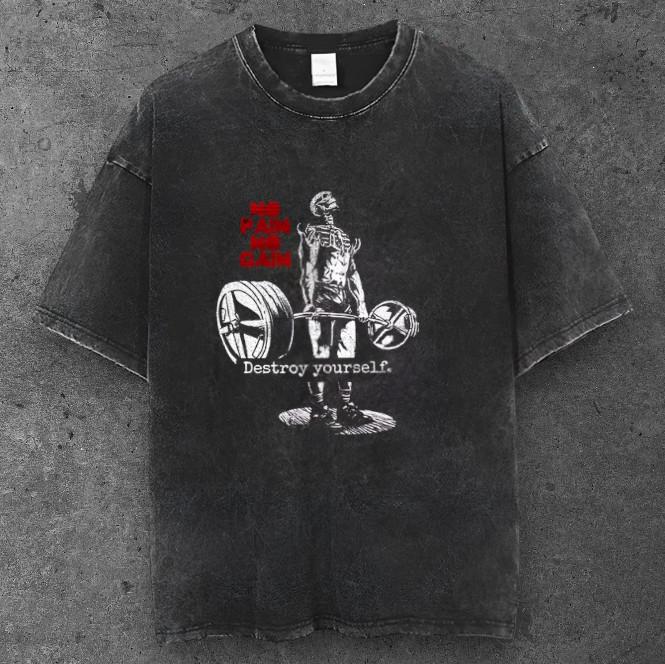 Mens Gym Skeleton Deadlift Graphic Oversized T Shirt Black Grunge Style S-2XL S