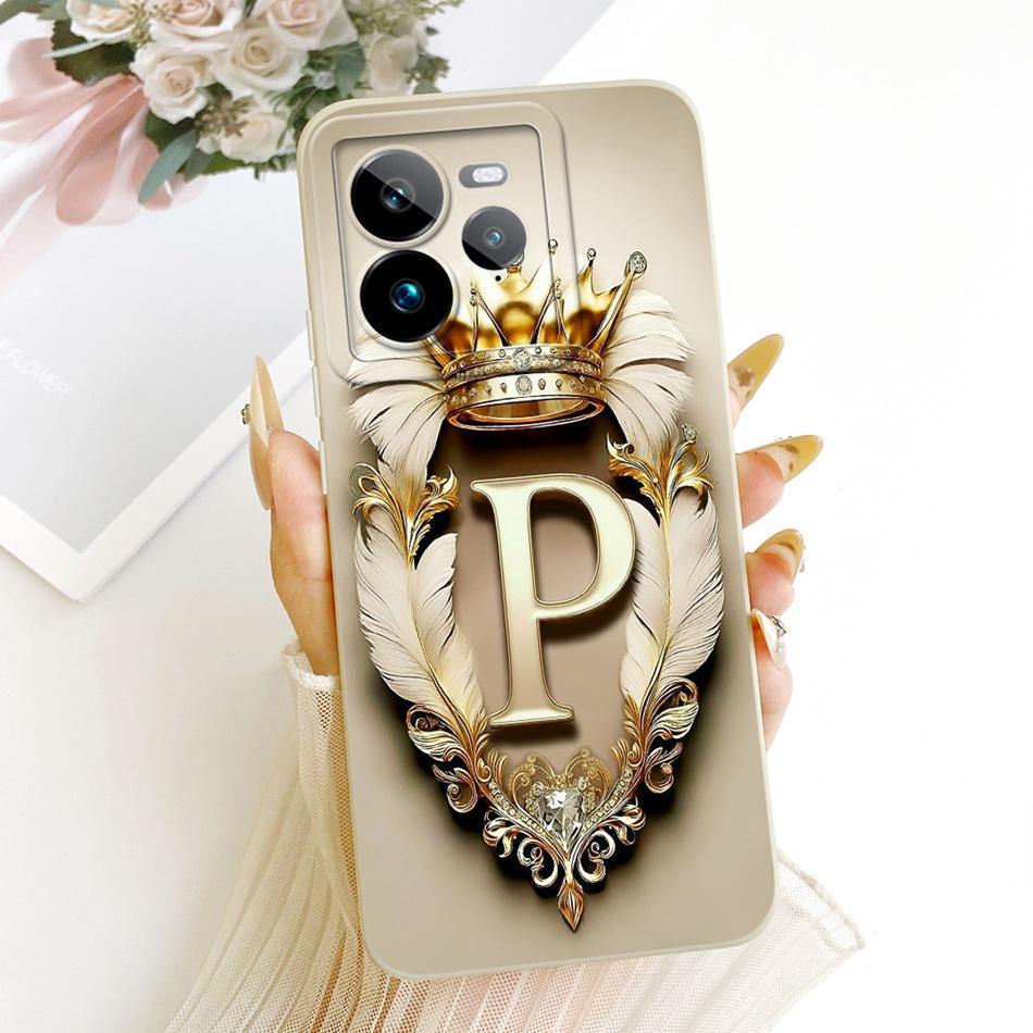 For Realme GT 7 Pro Feather Crown Initial Letter Phone Case For Realme GT7 Pro RMX5010 Soft Silicone Covers Bumpers