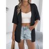 Women Solid Hollow Out Five Quarter Sleeve Knit Open Cardigan Casual Vacation Thin Outerwear