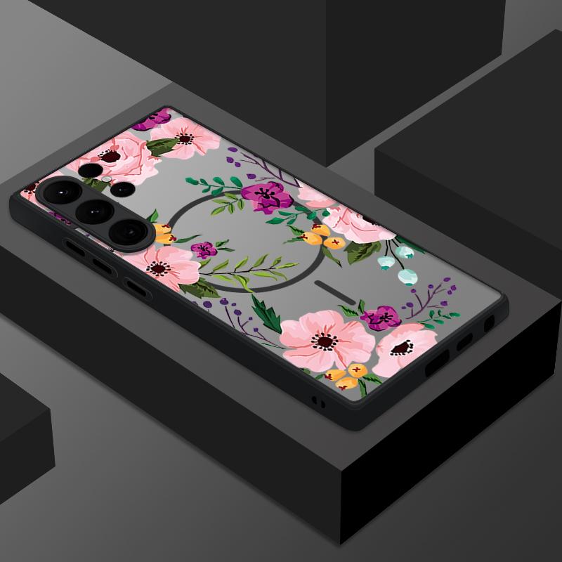 Highend Luxury Quality Flowers Print Magnetic Case For Samsung Galaxy S25 S24 S22 S23 Ultra S22 Plus S21 S20 S24 FE For Magsafe Matte Hard Cover
