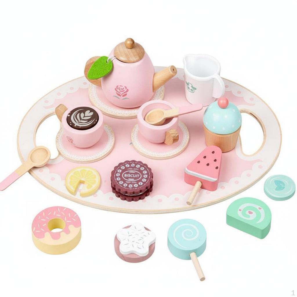 Wooden Afternoon Tea Set ParentChild Interactive Kids Party Playset Educational Pretend