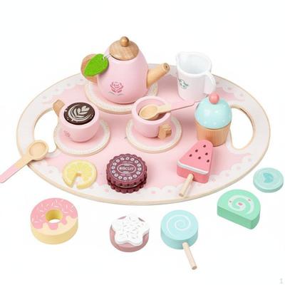 Wooden Afternoon Tea Set ParentChild Interactive Kids Party Playset Educational Pretend