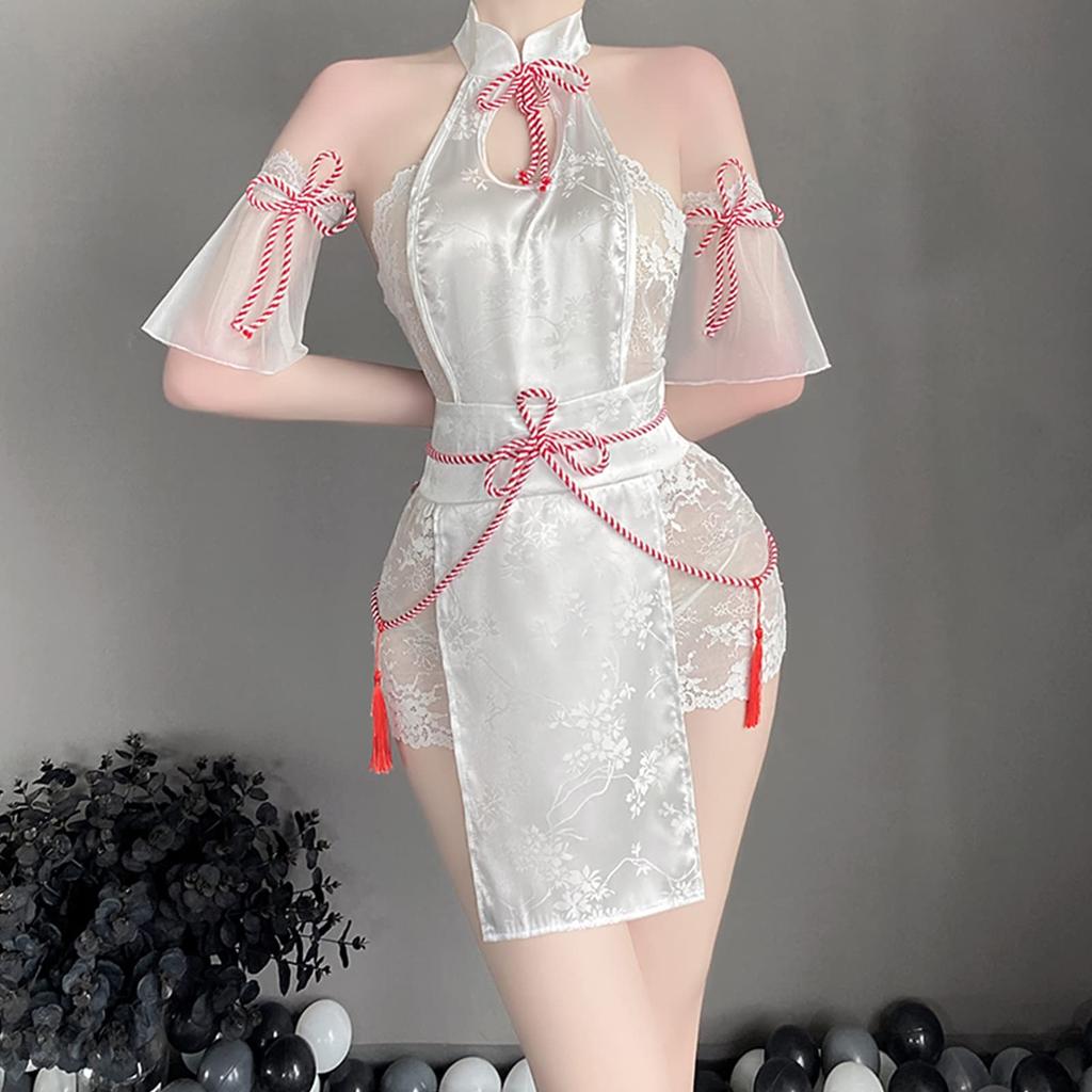 Chinesisches Kostüm Cosplay sexy Dessous Unterwäsche erotisch frech Babydoll beliebtes Kostüm Erwachsene weiß Halloween Versuchung ausgefallenes Kleid [Ahegao] Damen