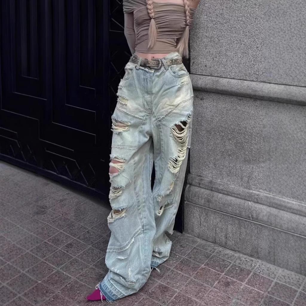 JYL Mens Suit American Jacquard Denim Jacket Straight Pants Set