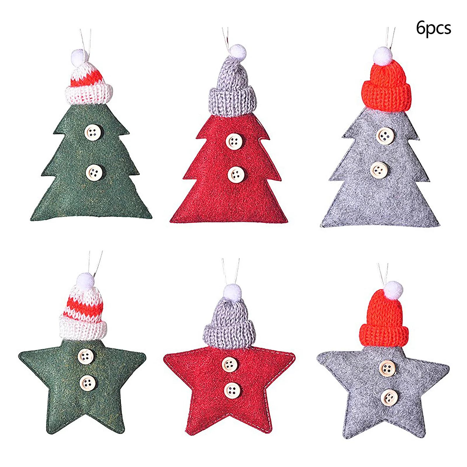 6pcs Christmas Knitted Hat Button Five-Pointed Star Christmas Tree Small Pendant Christmas Decoration Supplies
