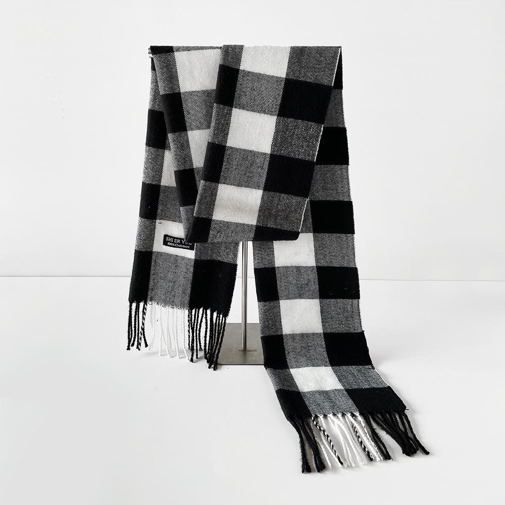 Checkered Black and White Warm Scarf Men's Autumn and Winter Scarf Simple and Trendy British Style Imitation Cashmere Shawl