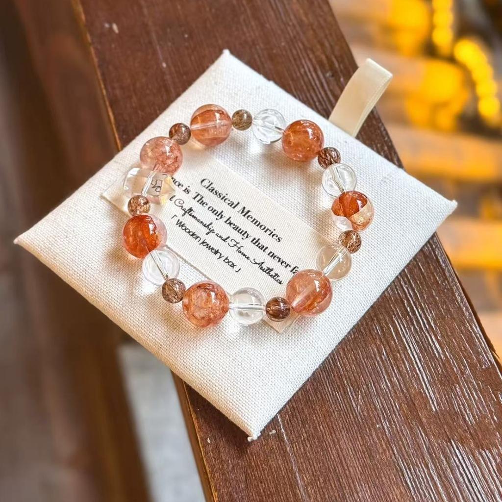 Natural white crystal red agate bracelet for women, high-end black gold super seven exquisite fashion bracelet, original niche design