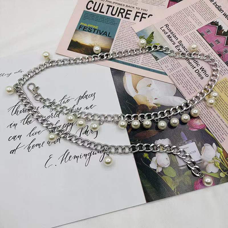 European and American Simple Pearl Hanging Waist Chain Women's Accessories Skirt New Metal Chain Sweater Waist-retracting Body Chain