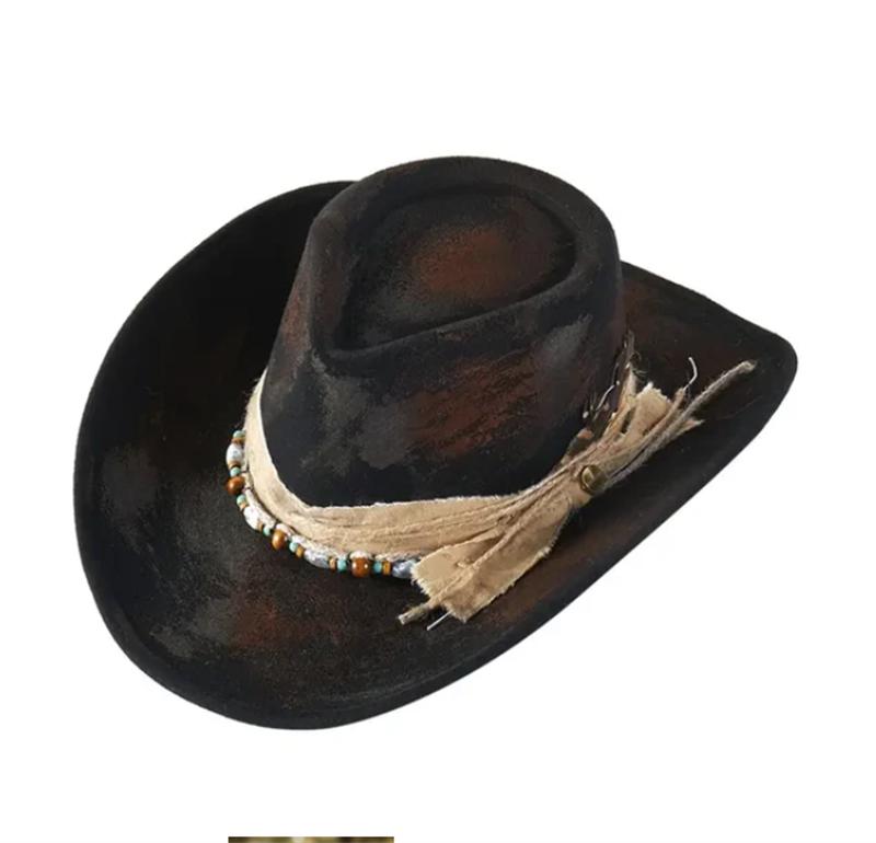Antique Paint Wide Brim Cowboy Fedora Hat Suede Hat For Women Men Riding Hat Autumn Panama Cowgirl Hat Sombrero Vaquero