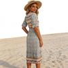 Women Bohemian Print Half Sleeve Flowy Midi Dress Elegant Outdoor Daily Wear