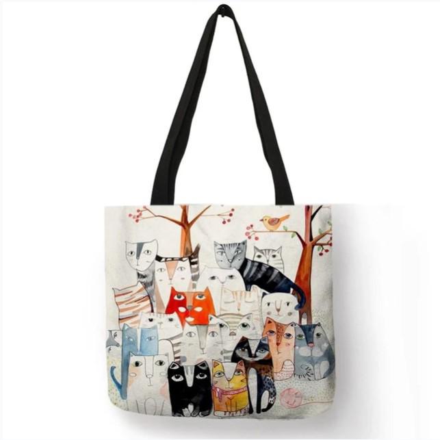 HD Heat Transfer Cat Linen Shopping Tote - Eco-Friendly Burlap Bag, Simple Style