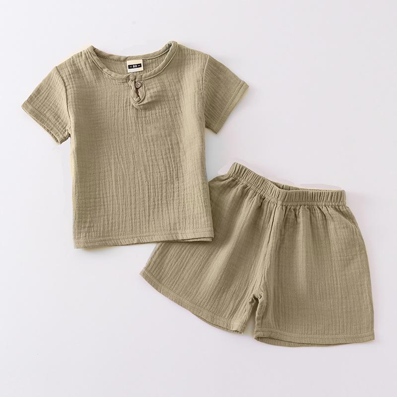 Children's Summer Cotton-Linen Shorts & Top Set - Baby Double-Layer Gauze, Loose Two-Piece Chinese Style