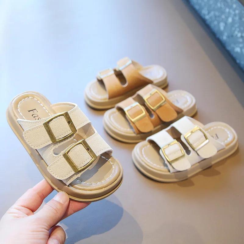 Boy Child Slipper Summer New Outdoor Kids Shoes for Girl Fashion Thick Bottom Mules Toddlers Causal Open-toe Beach Flat Slippers