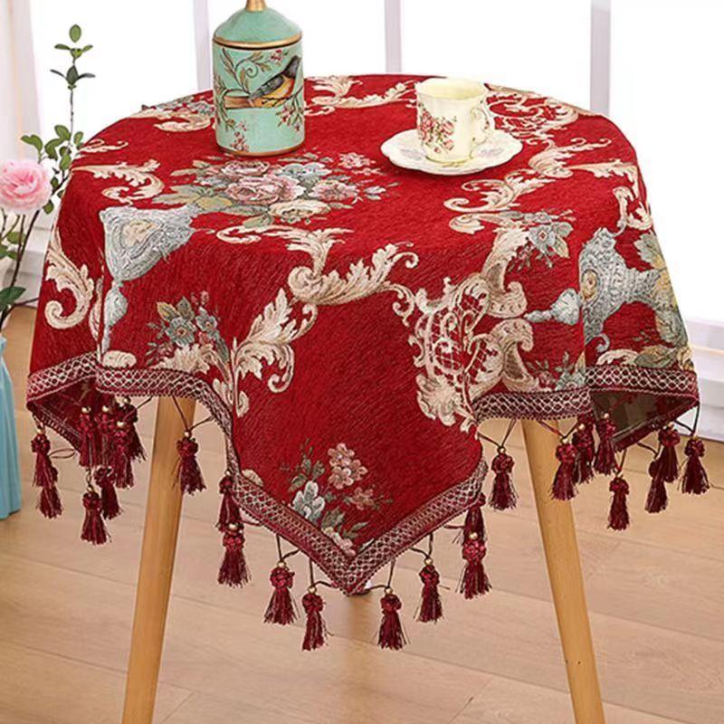 Luxury European Style Round Tablecloth with Tassel Embrodered Table Cover for Wedding Decor Christmas Round Table Cloth