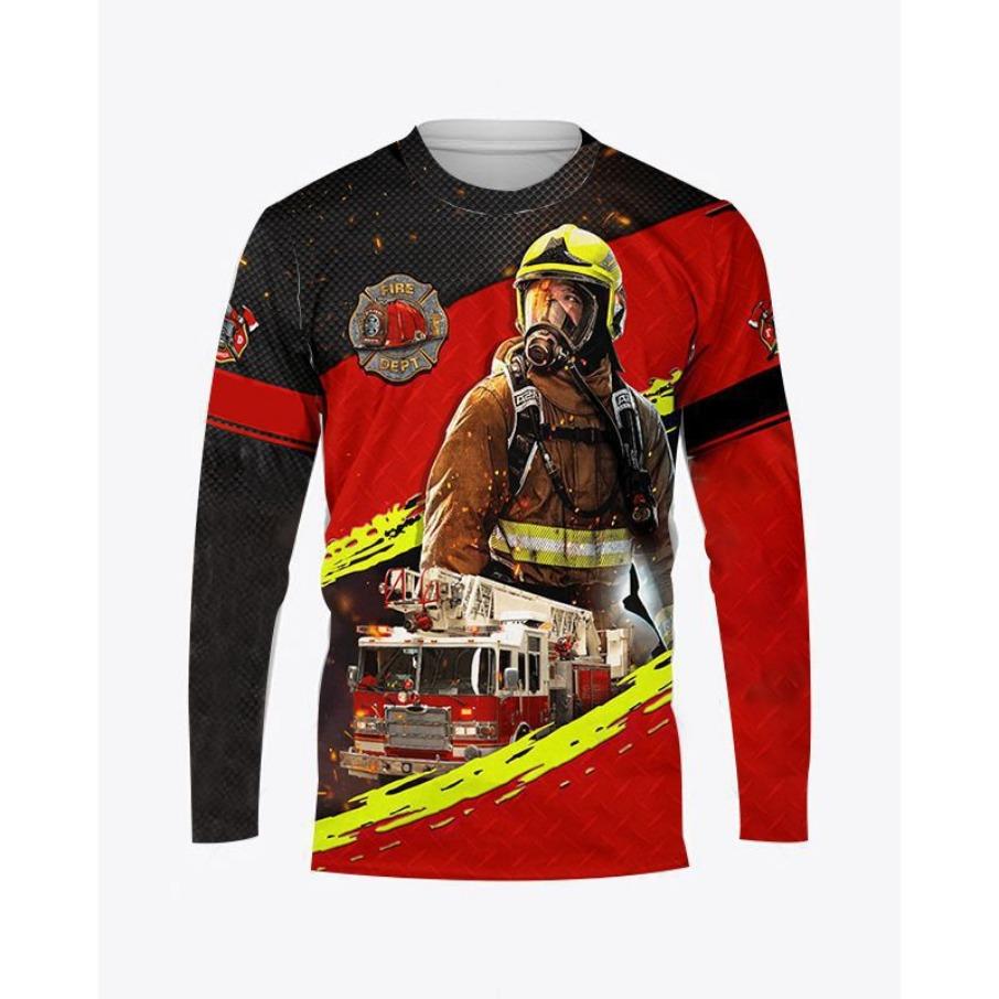Women Fireman Tops O Neck Long Sleeve 3d Print T Shirt