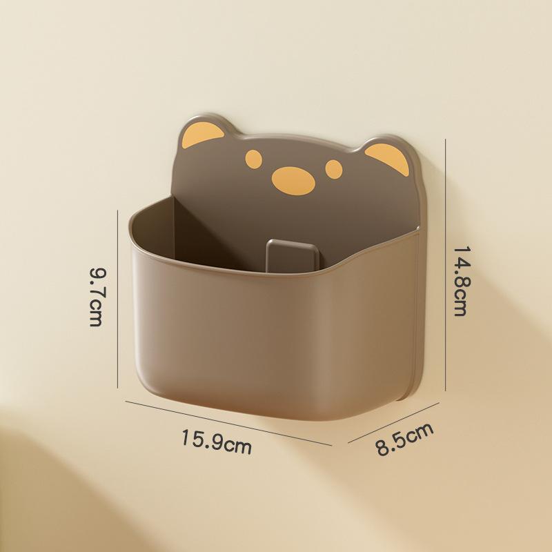 Creative Cartoon Bear Storage Basket for Kitchen and Bathroom, No Drilling Needed