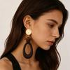Bohemian Geometric Resin and Metal Oval Earrings with Rope Detail for Women