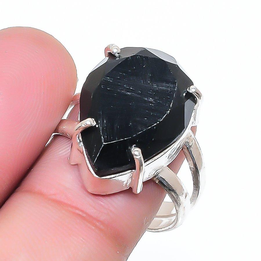 Natural Black Spinel Gemstone 925 Sterling Silver Jewelry Ring Size 8 AR-17008
