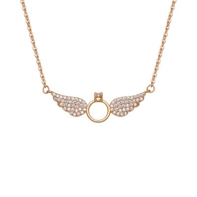 Necklace for Silver Angel Wings S925 Feather Zircon Christmas Women, Pendant, Design, Chain, Adjustable, Present, Gift, Birthday,