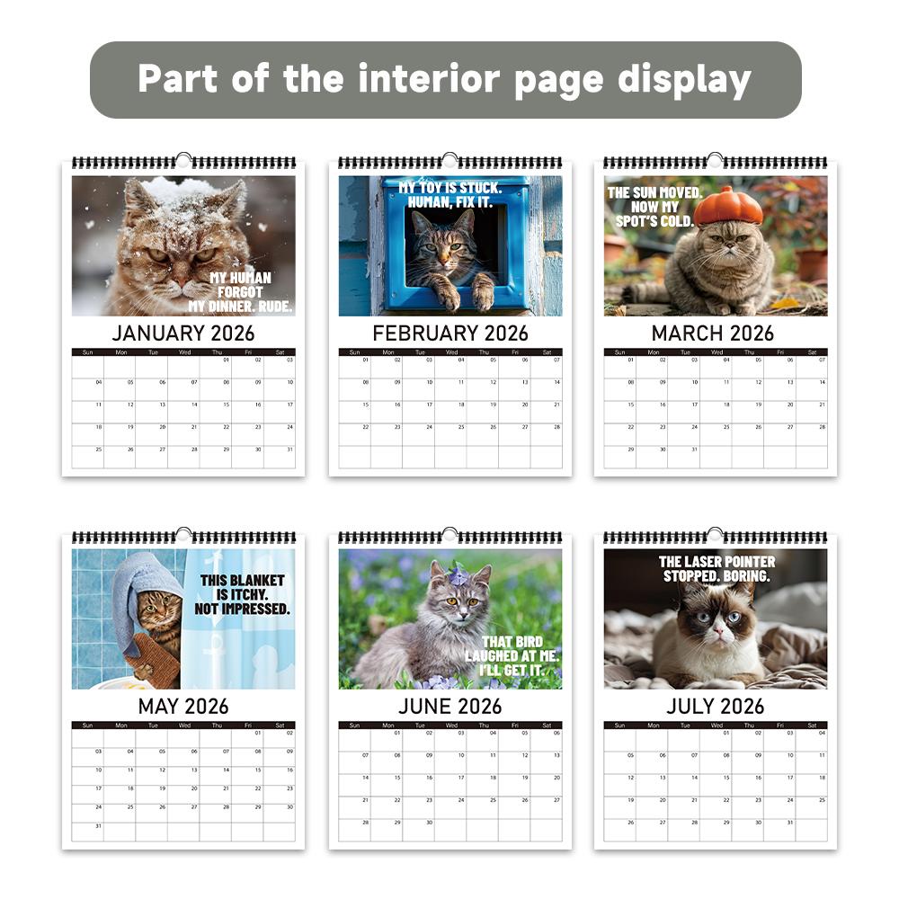 1pc 2026 Wall Calendar, Funny Cat Photo Calendar,  12 Months Monthly Plan, Perfect Gift for Birthday, Christmas and Cat Lovers