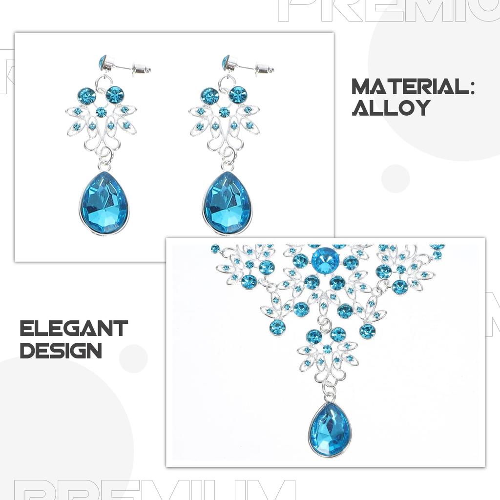 EXCEART Women's Blue Necklace and Earring Set, Lightweight, 2-Piece, 11.8x7.9 Inches, Elegant Ornament for Weddings, Bridal, and Parties