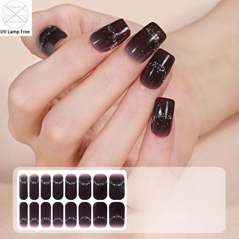 Strong Adhesive Nail Strips Polish Film Decals Stick On Art Decals Without LED Lamps Curing Stylish and Long Lasting