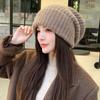 New hat women's big head circumference thickened stacking hat fashionable versatile warm show small face ear protection knitted wool hat