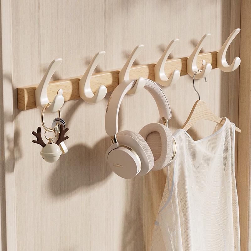 Off-White Walnut No-Punch Wall-Mounted Coat & Hat Rack