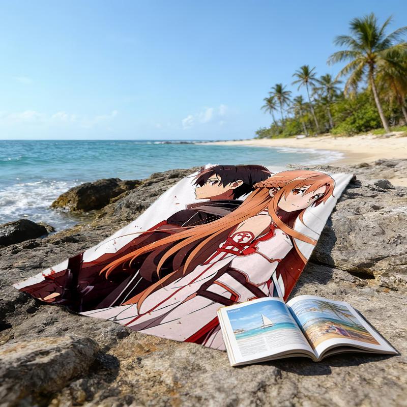1pc Sword Art Online1 Beach Towel, Beach and Seaside Swimming Pool Equipment, Fashion Pattern, Rectangular, Travel Essentials