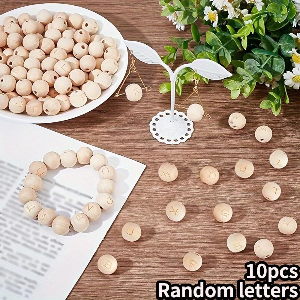 

10/30/50 шт. круглые бусины из натурального дерева с буквами 16 мм, европейские деревянные бусины с большим отверстием, с небольшим интервалом, используются для поделок, браслетов, ожерелий 10pcs