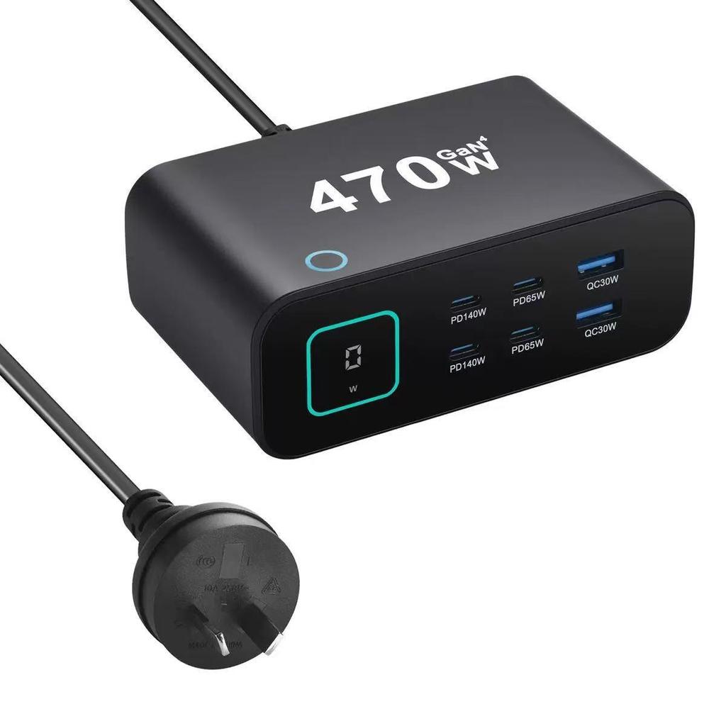 140W Gallium Nitride Fast Charger with TFT Display, PD3.1 Port, Multi-functional, 470W Fast Charging Desktop Charger