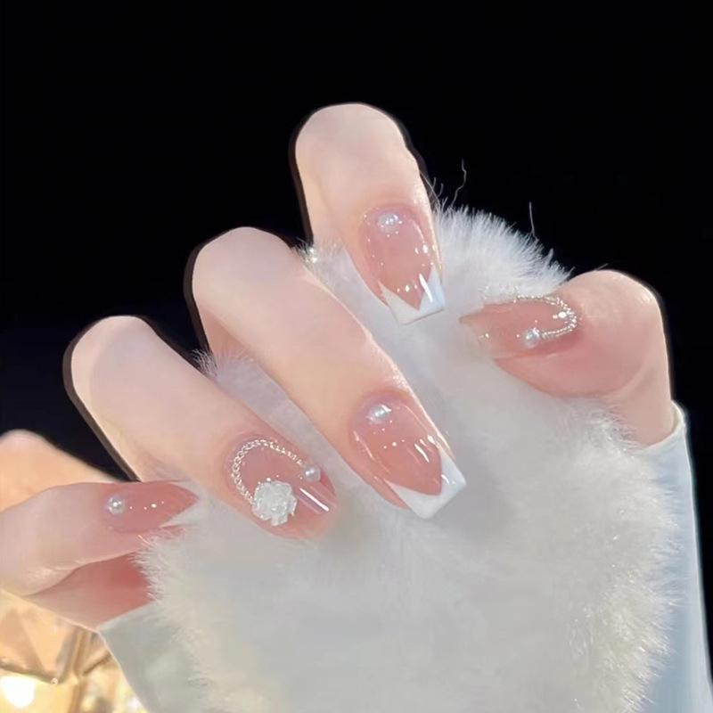 Douyin Trendy Blush False Nails: Pure, Sexy, and Removable Jelly Gel Nail Tips with Whitening Effect