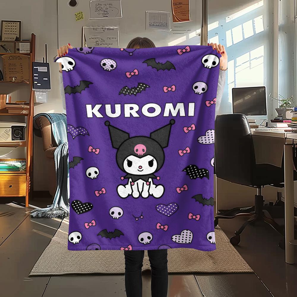 1PC Kuromi Print Flannel Blanket, High quality All Seasons, Home Decor, Warmth and Comfort, Perfect for Christmas Gifts