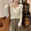 Fashion Square Collar Inner Knitted Pullover Bottoming Sweater Autumn Winter Slim Fit Office Loose Tops Knitwear V Neck Solid Basic Sweet Clothing