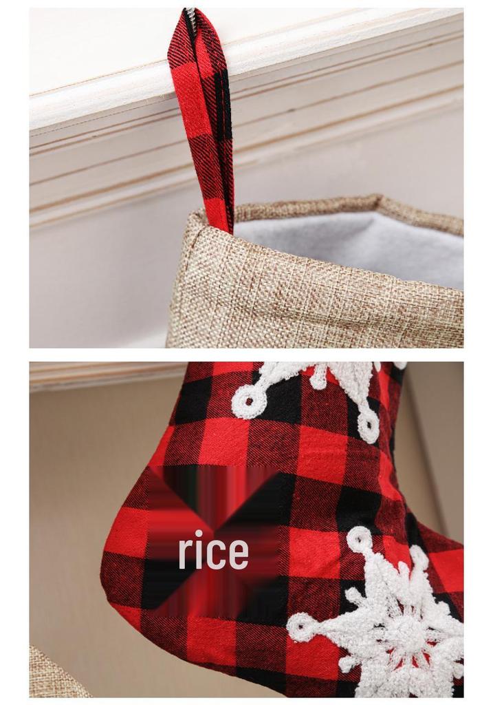 Plaid Christmas Stocking with Embroidery - Children's Gift Bag & Festive Decoration