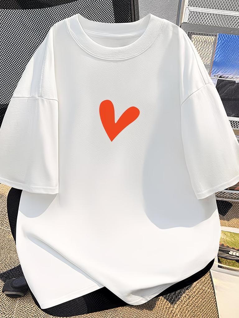 Unisex Oversized Sketch Heart T Shirt 100 Cotton Small Chest Graphic Tees Minimalist Basic Streetwear Casual Unisex Tops