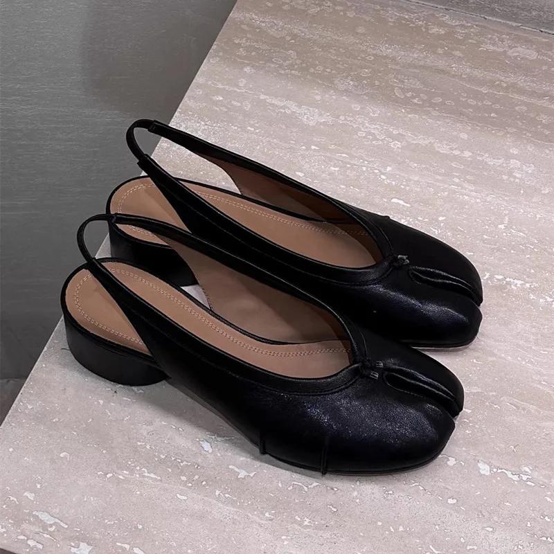 Frühling Sommer Mode Weiches Leder Spaltzehe Damen Pumps Lässig Bequem 3,5cm Niedriger Absatz Slingbacks Tabi Ballerinas