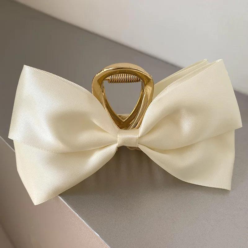1/2pcs  Black Satin Bow Clip WOMEN'S Summer Headwear Simple Temperament Hair Clip Back of the Head Shark Clip