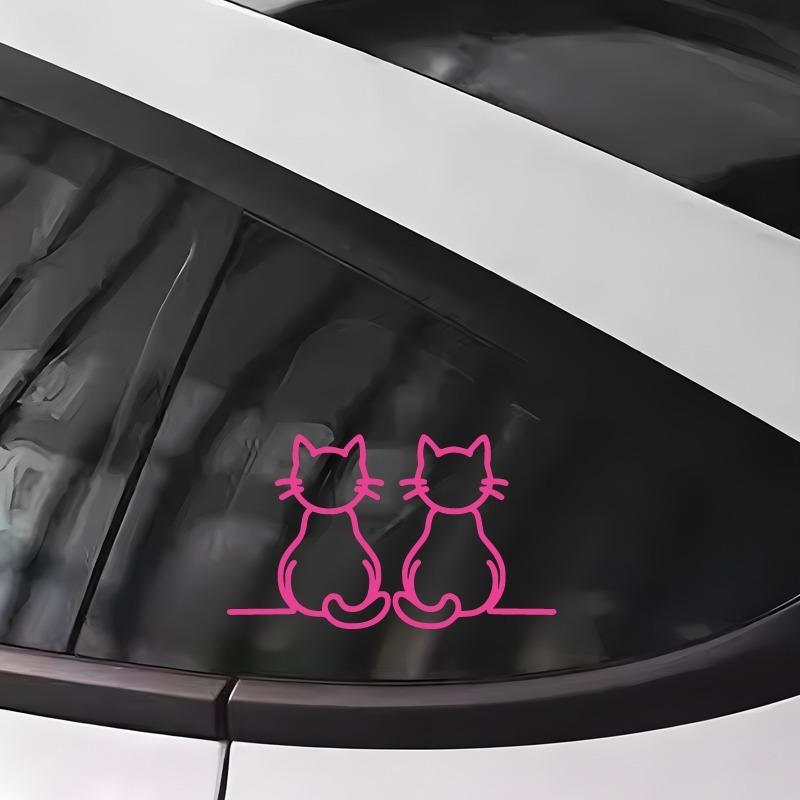 Twin Cat Car Sticker Simple Line Art for Cat Lovers! Decorate Windows/Body, Add Feline Charm. Durable, Weather - Resistant.