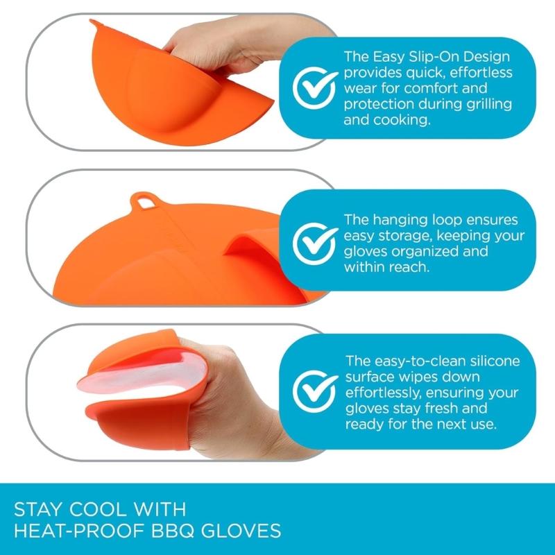 2 Piece Thermal Protective Oven Mitts Food Grade Silicone Gloves for Outdoor Cooking and Baking Grilling Potectors