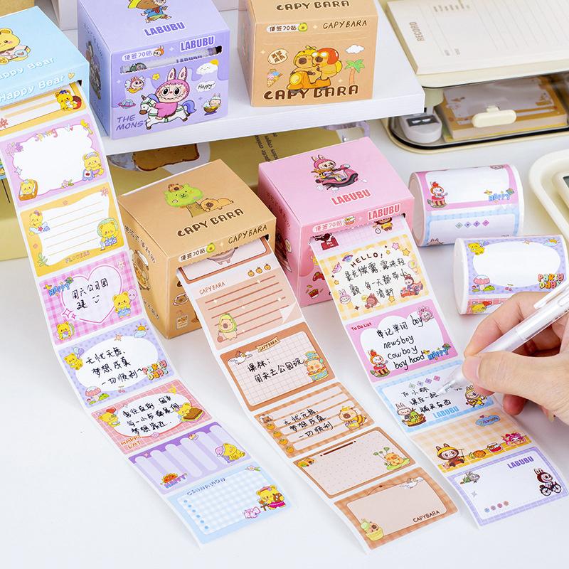 70Sheets Labubu Capybara Pull Out Roll Sticky Note Creative Simplicity Sticky Note Diy Decorative Message Post Sticky Note