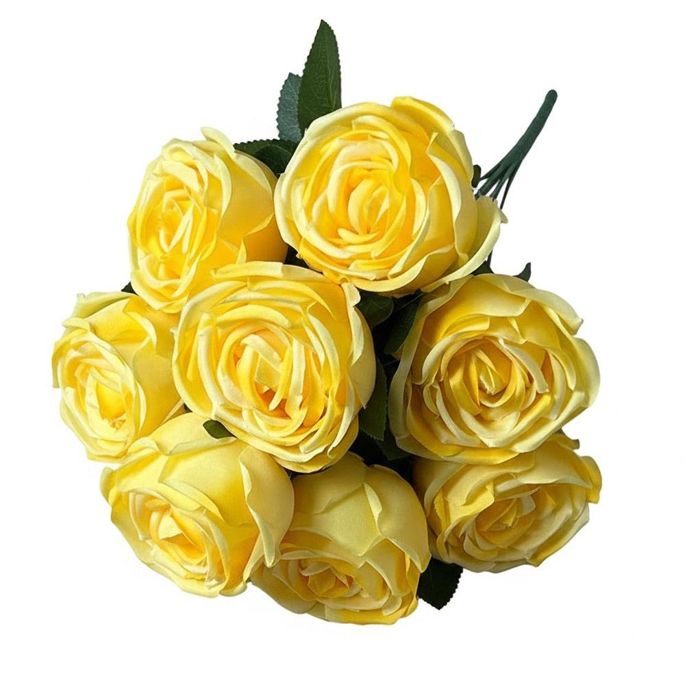 9 Heads Rose Artificial Flowers Multicolor Green Leaves Simulation Flower Rose Silk Petals Scene Landscaping Faux Rose Flower