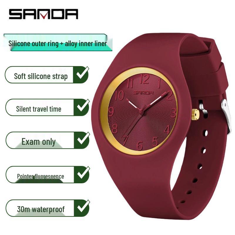 SANDA Lightweight Children's Luminous Waterproof Silicone Quartz Watch - New Model, Ideal for Exams and Casual Wear.