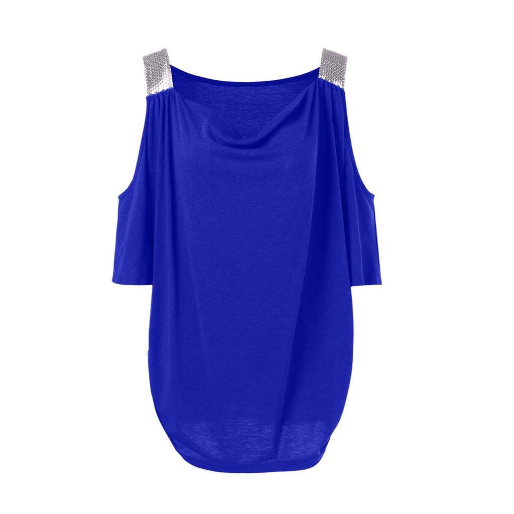 Plus Size Women Cold Shoulder Loose Casual Short Sleeve Shirt Tops Blouse Tops