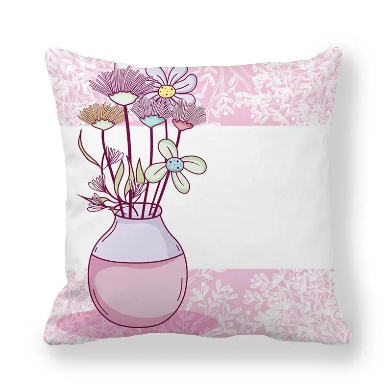 Office Sofa Car Cushion Cover Luxury Home Decor Pillow Cover Purple Hand Painted Cactus Pattern