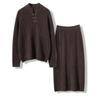 Women's Cashmere Knitted Suit with Chinese Stand Collar and Hollow Skirt, Perfect for Autumn/Winter.