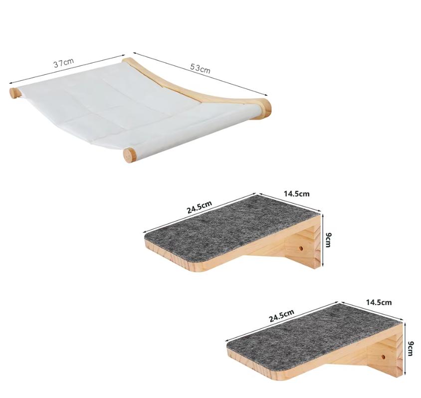 Wall Mounted Cat Climbing Shelves Hammock Wooden Cat Tree Tower Stairs House Cats Walk Playground Pet Furniture Accessories
