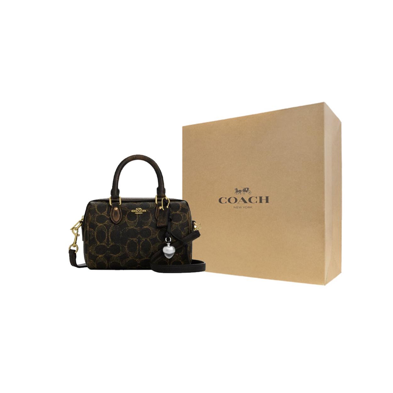 COACH Rowan Artificial Leather Handbag Small Womens Brown Gift Box Set (Basic Set + Yellow Gift Box) коричневый