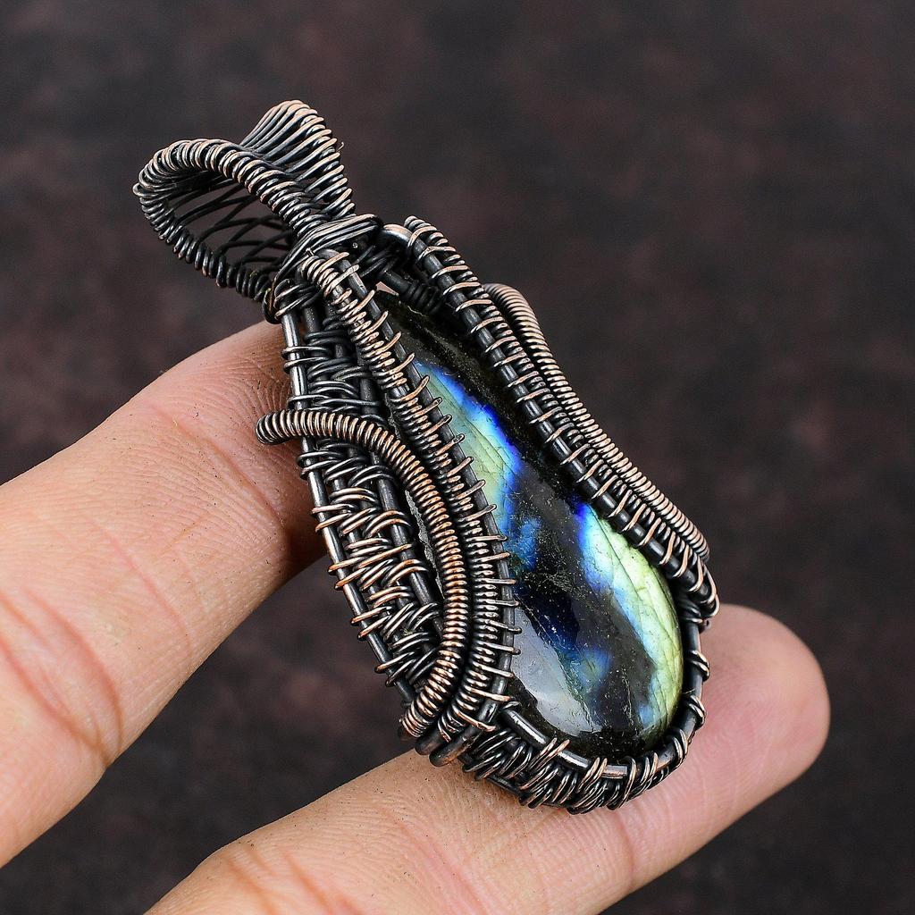 Ciondolo Labradorite Avvolto in Filo di Rame Ciondolo Gioielli Labradorite Pietra Preziosa Vera Ciondolo Fatto a Mano Gioielli Avvolti in Filo di Rame Regalo Per Lui