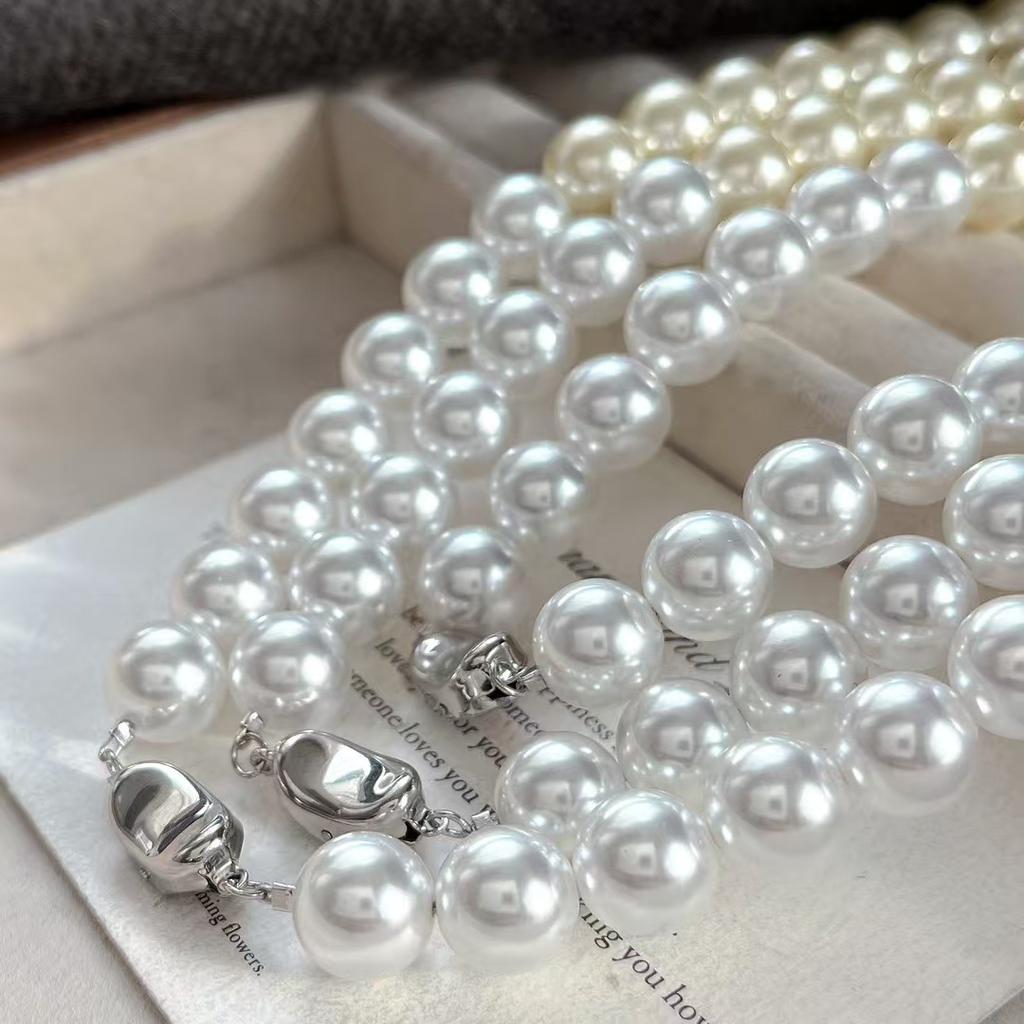 10Mm Retro High Quality Artificial Crystal Mixed Color Gradual Change Gold Pearl Necklace Collarbone Chain